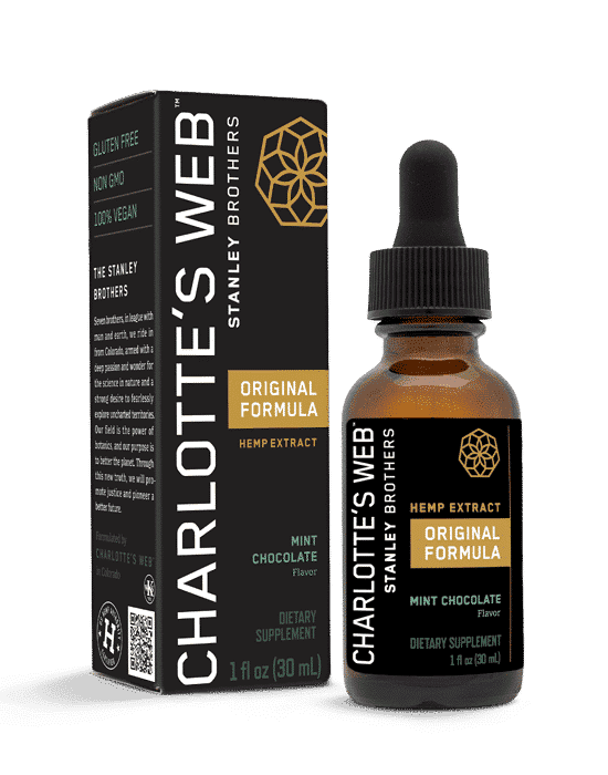 Charlotte's Web CBD Oil 50mg Original Formula Mint Chocolate 30ml bottle and box